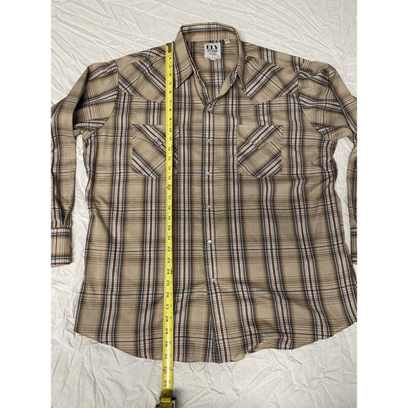 Ely Cattleman Western Snap Shirt XL Plaid Tan Brown Long Sleeve - Picture 6 of 9